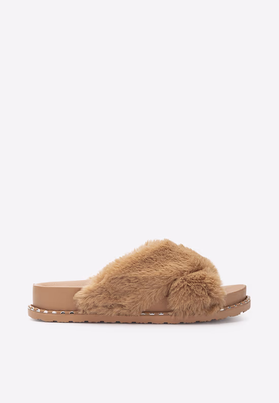 Papuci de casa pufosi camel Lightness