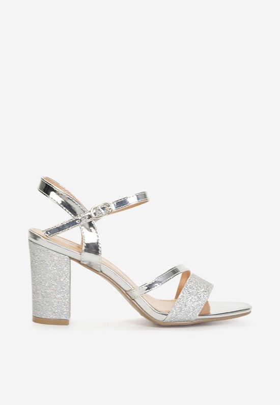 Stříbrné elegantní sandály na širokém podpatku Alonza