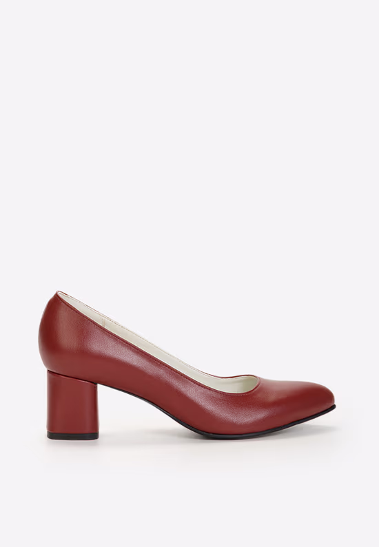 Pantofi cu toc gros piele Florenta grena