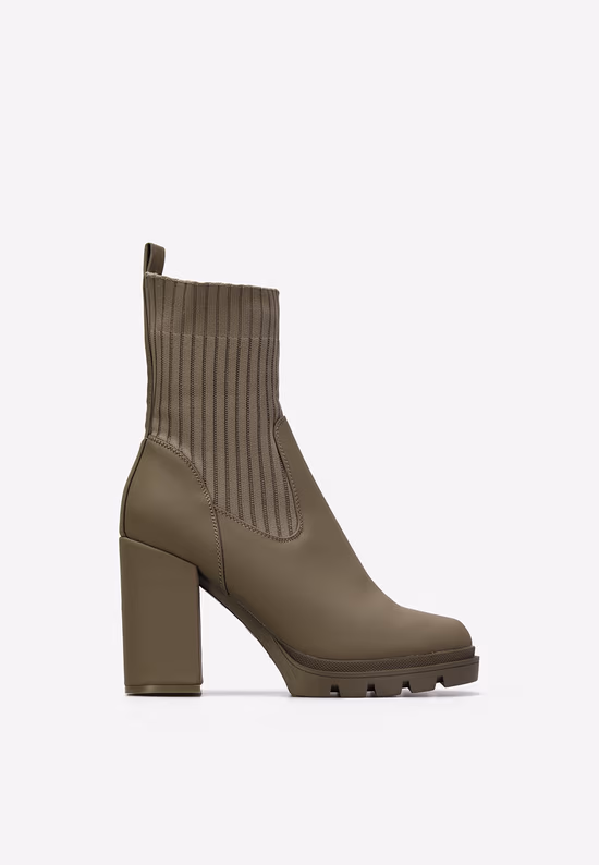 Botine cu toc gros kaki Lorianna