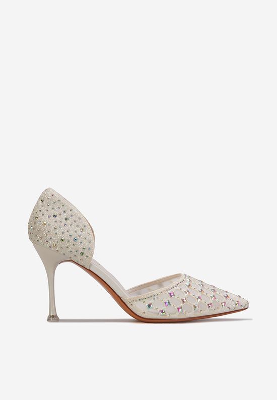 Pantofi cu toc eleganti Lorita albi