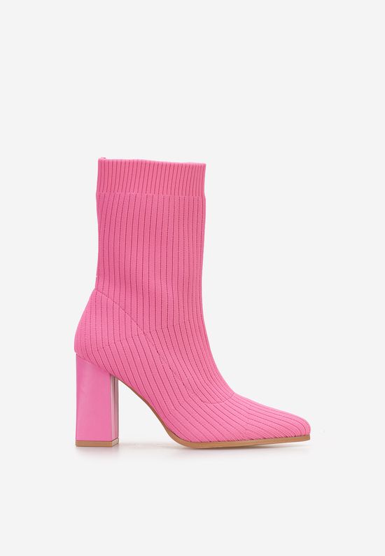 Botine cu toc gros Daisa roz