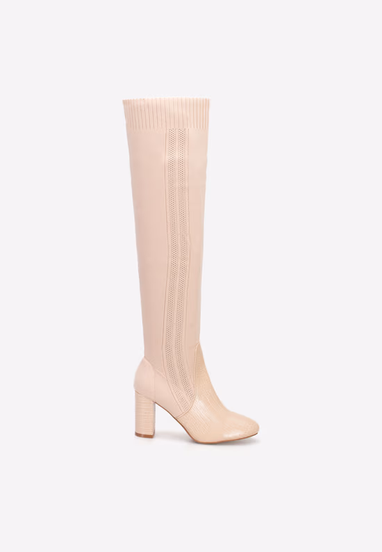 Stivali alti con tacco largo beige Marotta