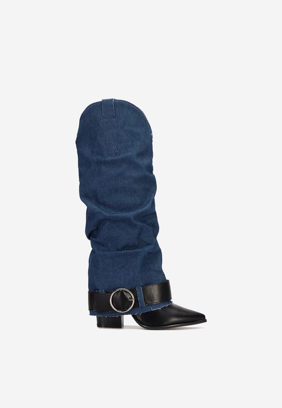 Denim škornji z debelo peto Elisia