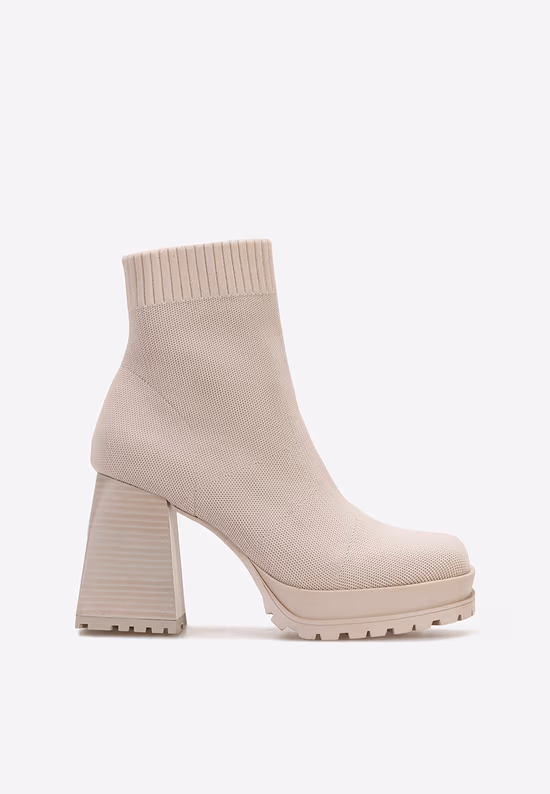 Botine cu toc gros Lalena bej
