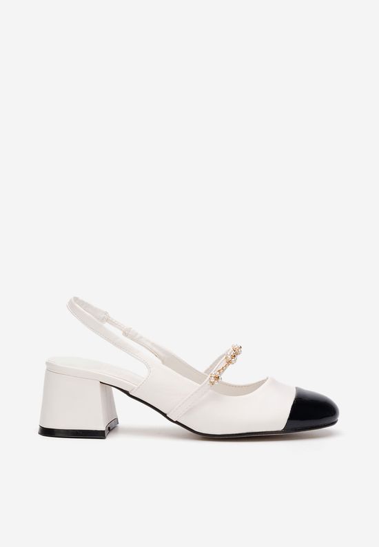 Pantofi cu toc gros si bareta Paecia albi