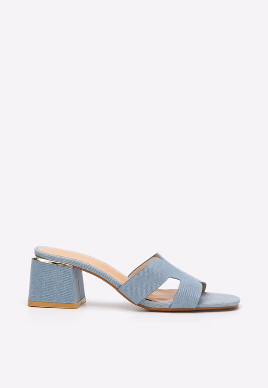 Papuci cu toc gros Velmia denim