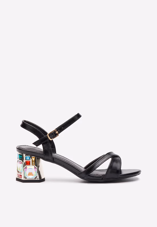 Sandale elegante cu toc gros Zania V2 negre
