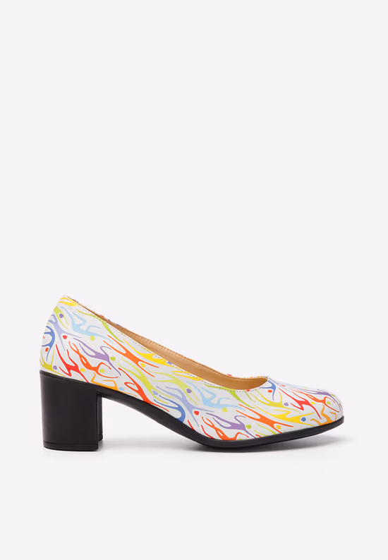 Pantofi cu toc gros piele Dalida V9 multicolori