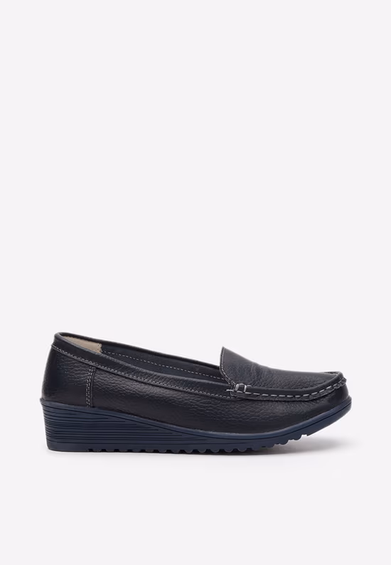 Mocassini donna in pelle blu navy Storia V2