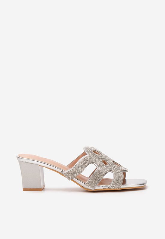 Ασημί κομψά mules με τακούνι Rhiann