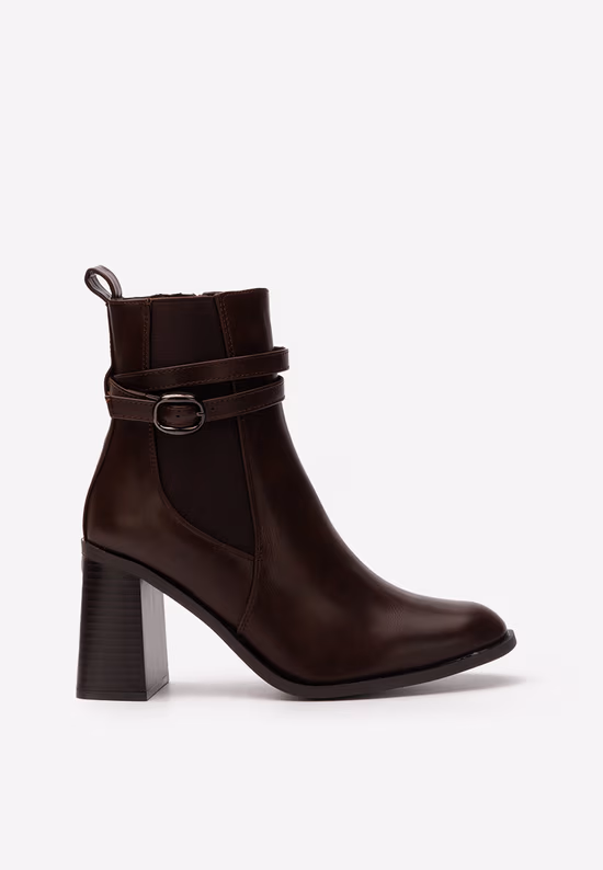Botine cu toc gros Yvresse maro