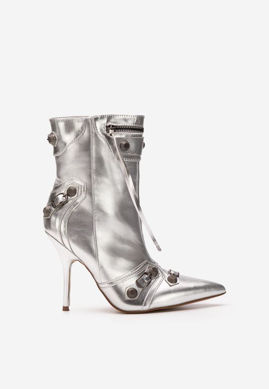 Botine cu toc subtire Supreme argintii