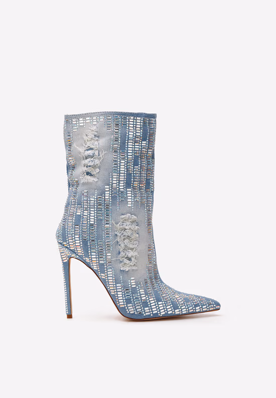 Botine cu toc subtire Lasonya denim