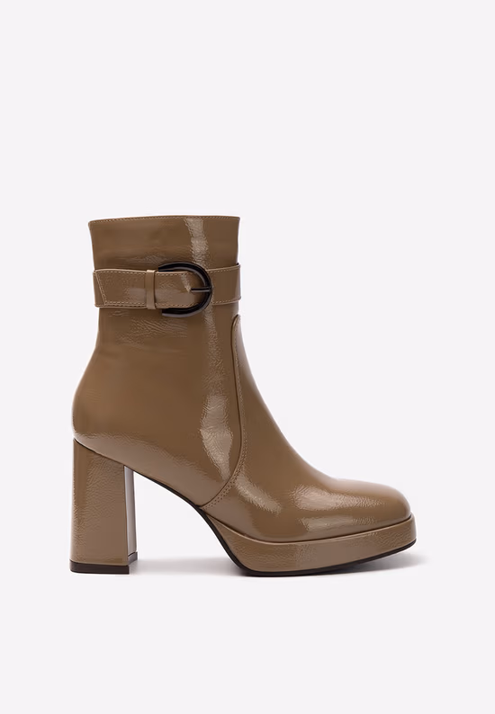 Botine cu toc gros Luzianna kaki