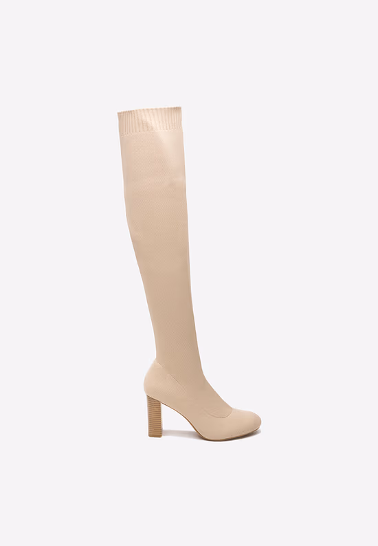 Stivali alti con tacco largo beige Megia