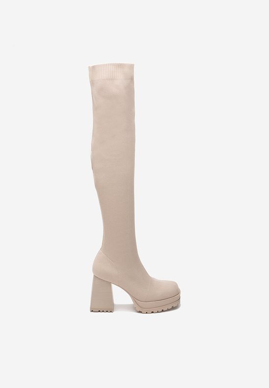 Stivali alti con tacco largo beige Zalea