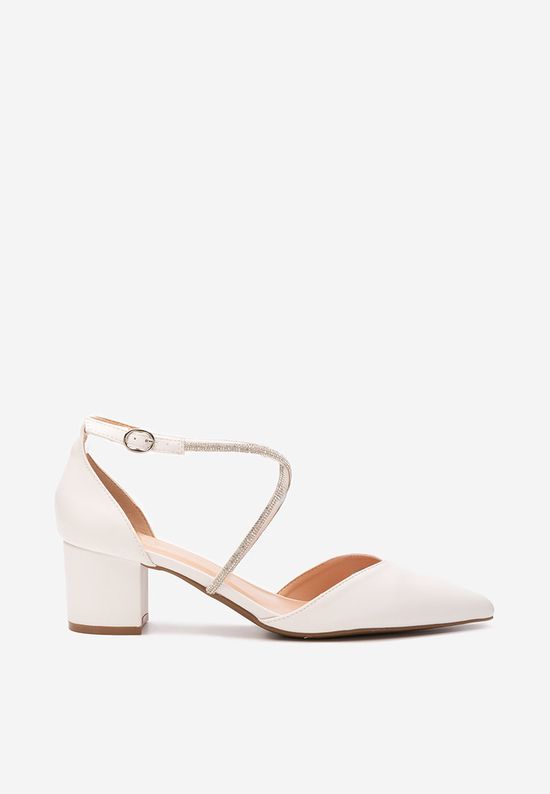 Pantofi cu toc gros Delaine albi
