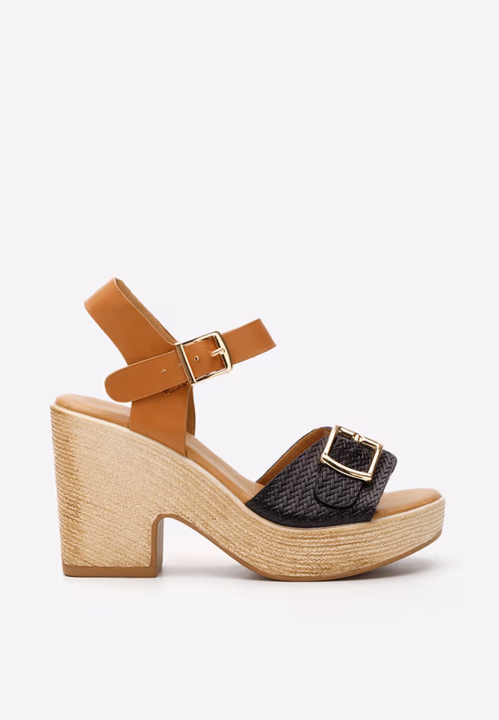 Sandale cu toc gros Nikole negre
