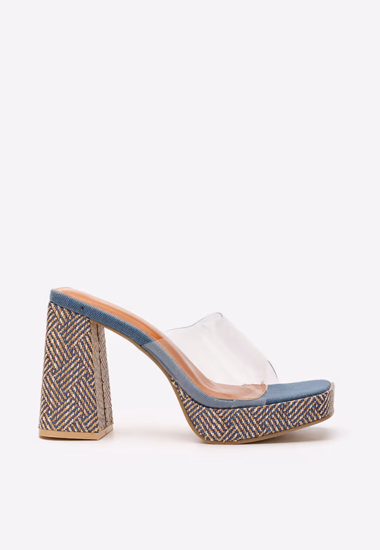 Papuci cu toc gros Berniece denim