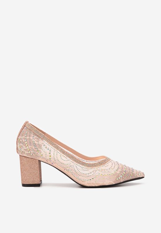 Pantofi cu toc gros Pamola champagne