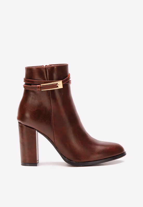 Botine cu toc gros Vanisia bordo