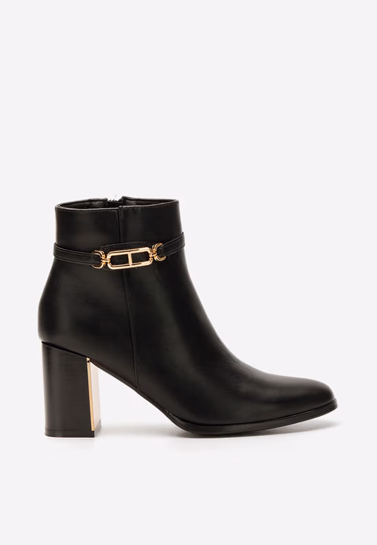 Botine cu toc gros Arletta negre