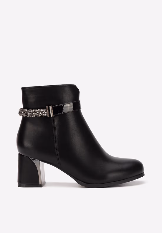 Botine cu toc gros Delivora negre
