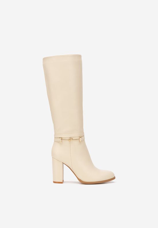 Stivali con tacco largo beige Dresara