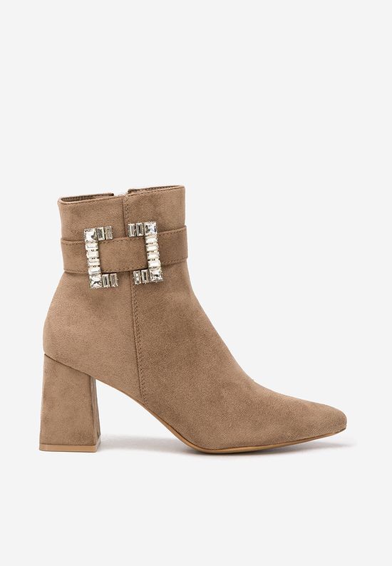 Khaki elegantné dámske členkové čižmy na opätku Lievine
