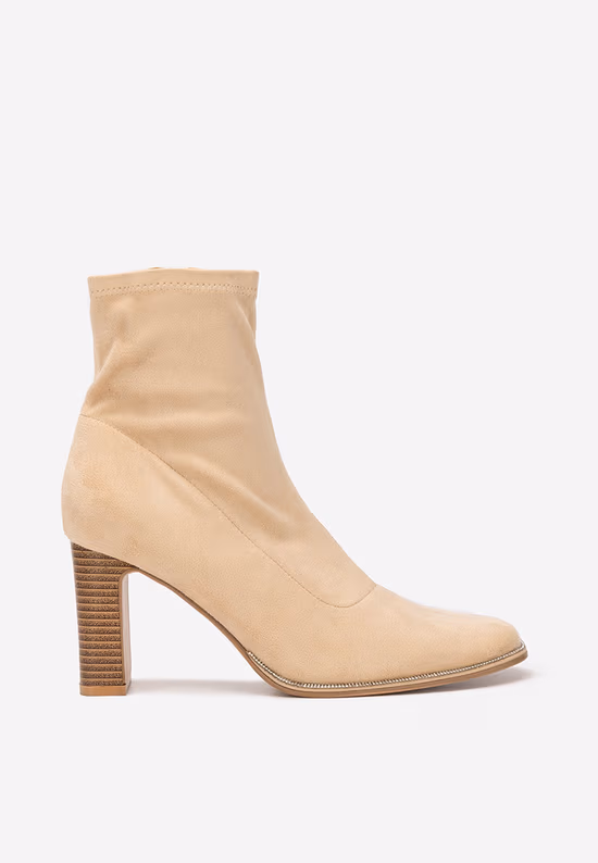 Botine cu toc gros Namelia bej