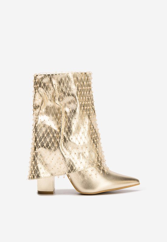Botine cu toc gros Almaria V2 aurii
