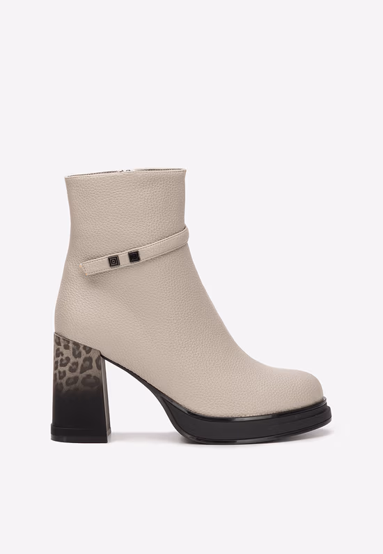 Botine cu toc gros Rannia gri