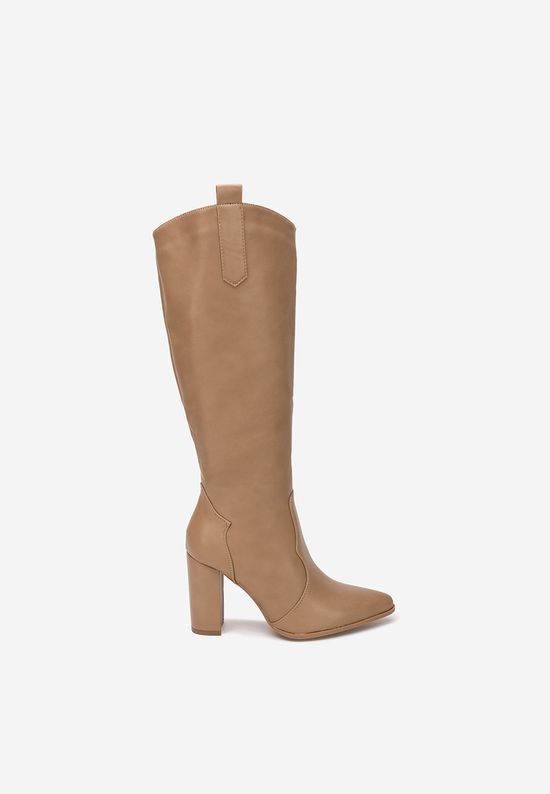 Khaki škornji z debelo peto Evarina