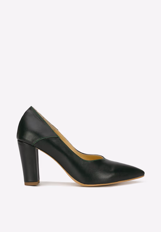 Pantofi cu toc gros piele verzi Catania