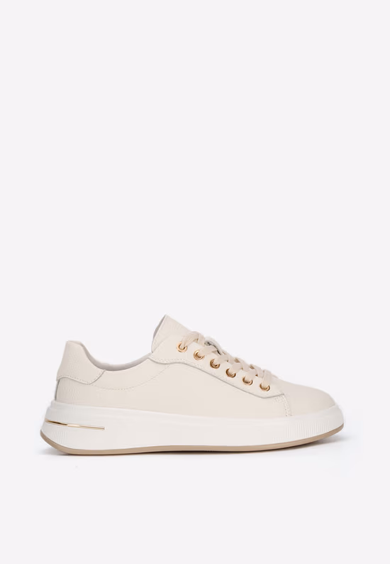 Μπεζ δερμάτινα sneakers γυναικεία Issabel