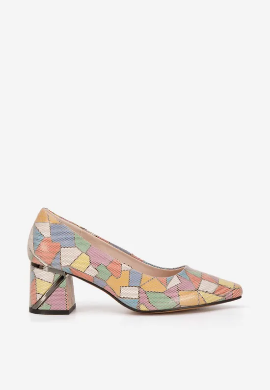 Pantofi cu toc gros piele Esperanta multicolori