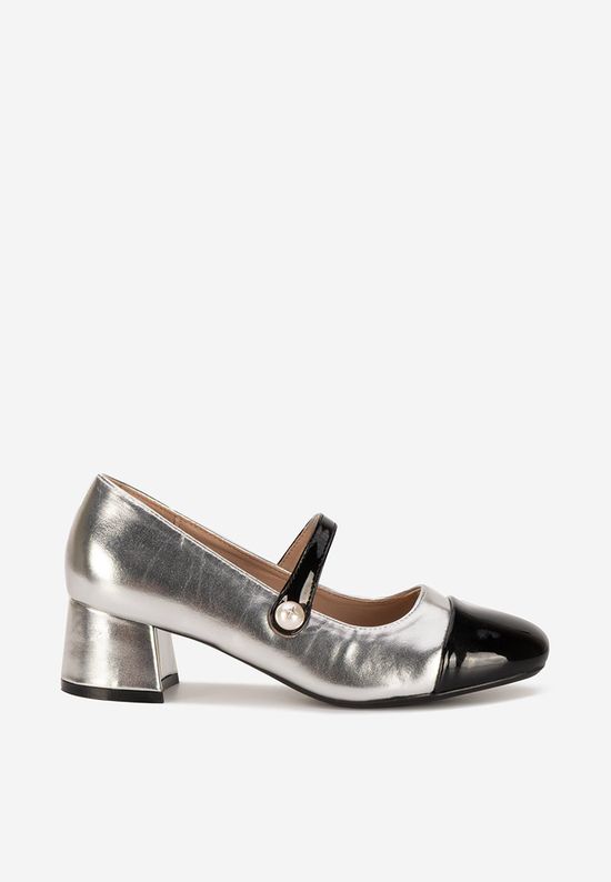 Pantofi cu toc gros Blety argintii