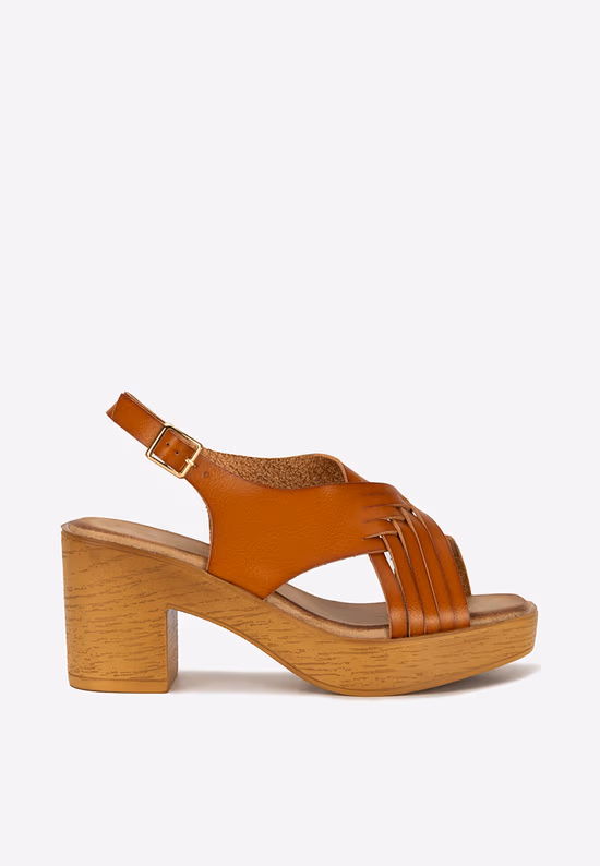 Sandale cu toc gros si platforma Kimy camel