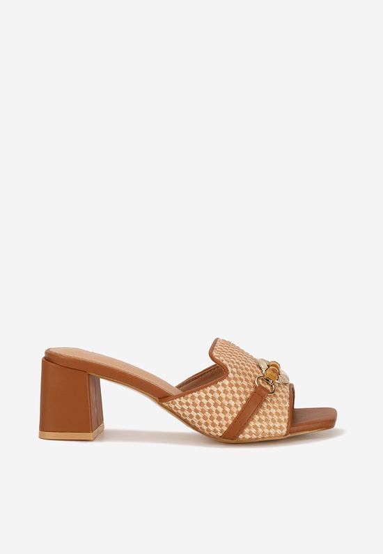 Papuci cu toc gros Olenna camel