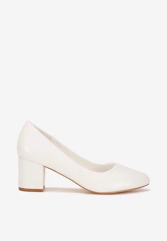 Pantofi cu toc gros Selinay albi