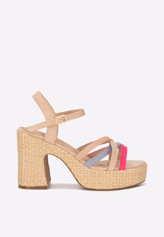 Sandale cu toc gros si platforma Soka multicolore