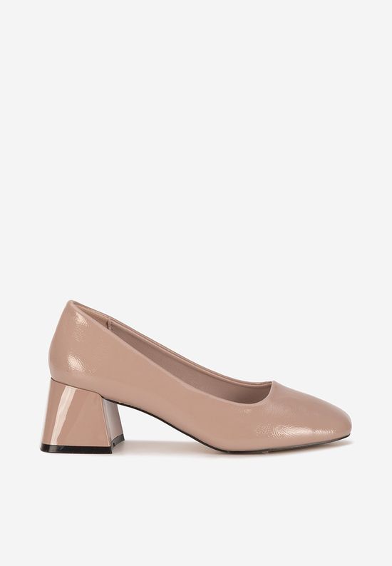 Décolleté in vernice con tacco largo beige Mesena