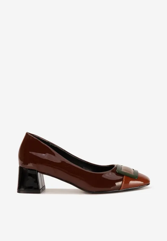 Pantofi cu toc gros lacuiti Aylinea maro