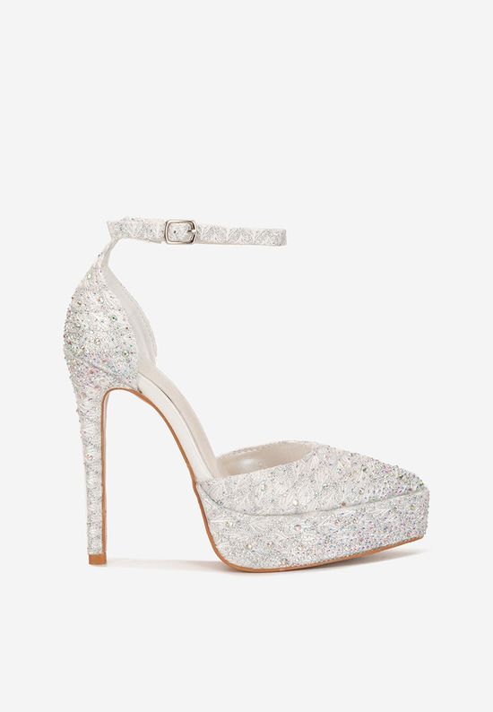 Pantofi cu toc eleganti Kampay albi