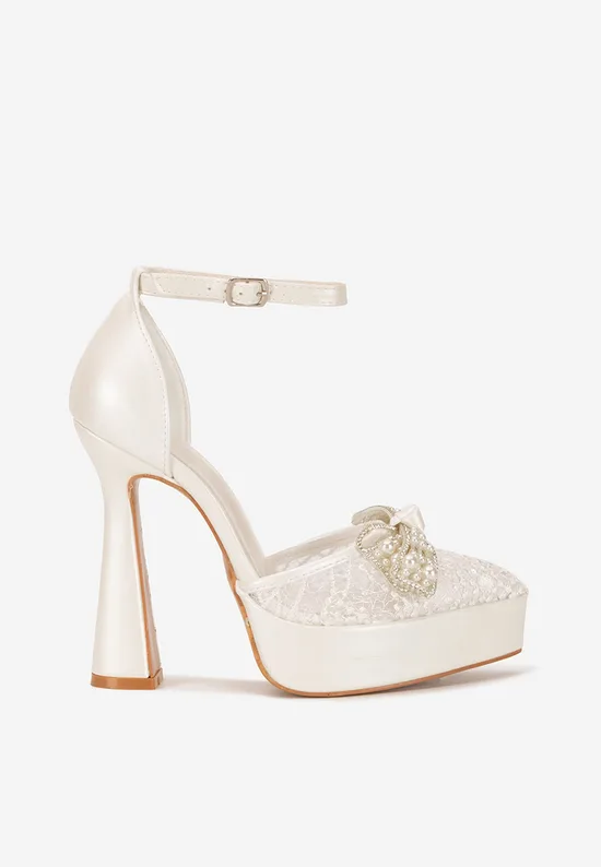 Pantofi cu toc gros eleganti Adaia albi