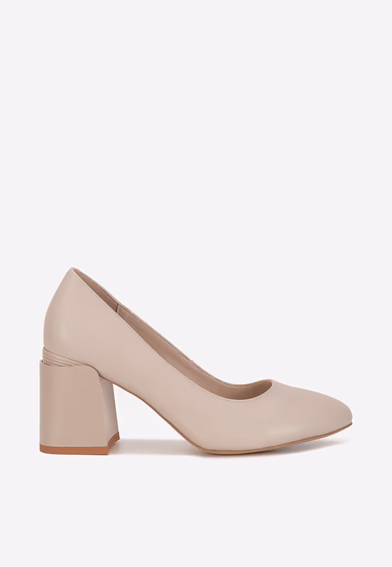 Pantofi cu toc gros piele Hazela nude