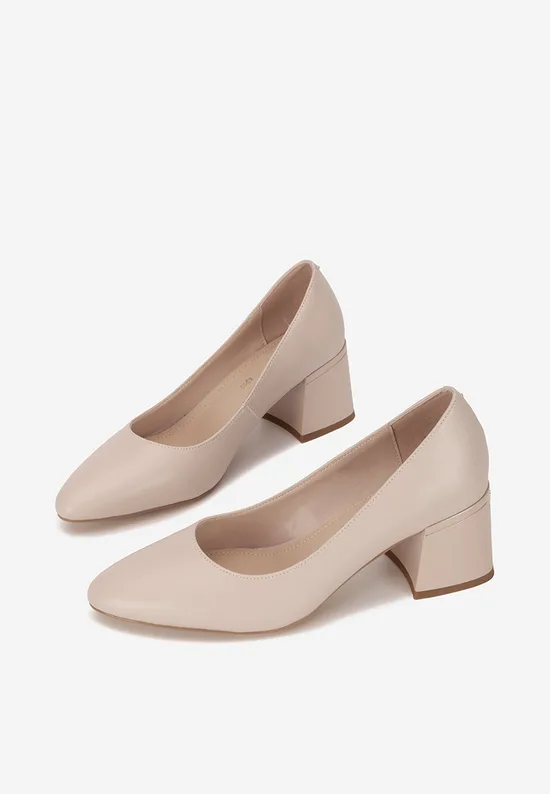 Escarpins en cuir à talon carré nude Semya