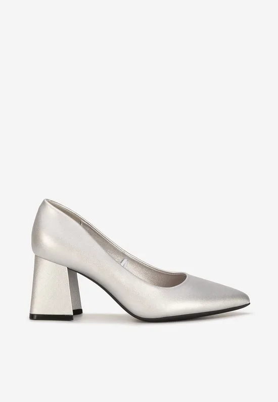 Pantofi cu toc gros piele Lysandra V2 argintii