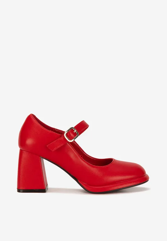 Pantofi cu toc gros piele Alisara rosii